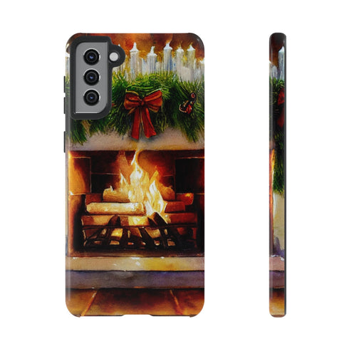Candles on the Hearth Decorated for Christmas - Impact Resistant Phone Case Samsung Galaxy S21 Plus Glossy
